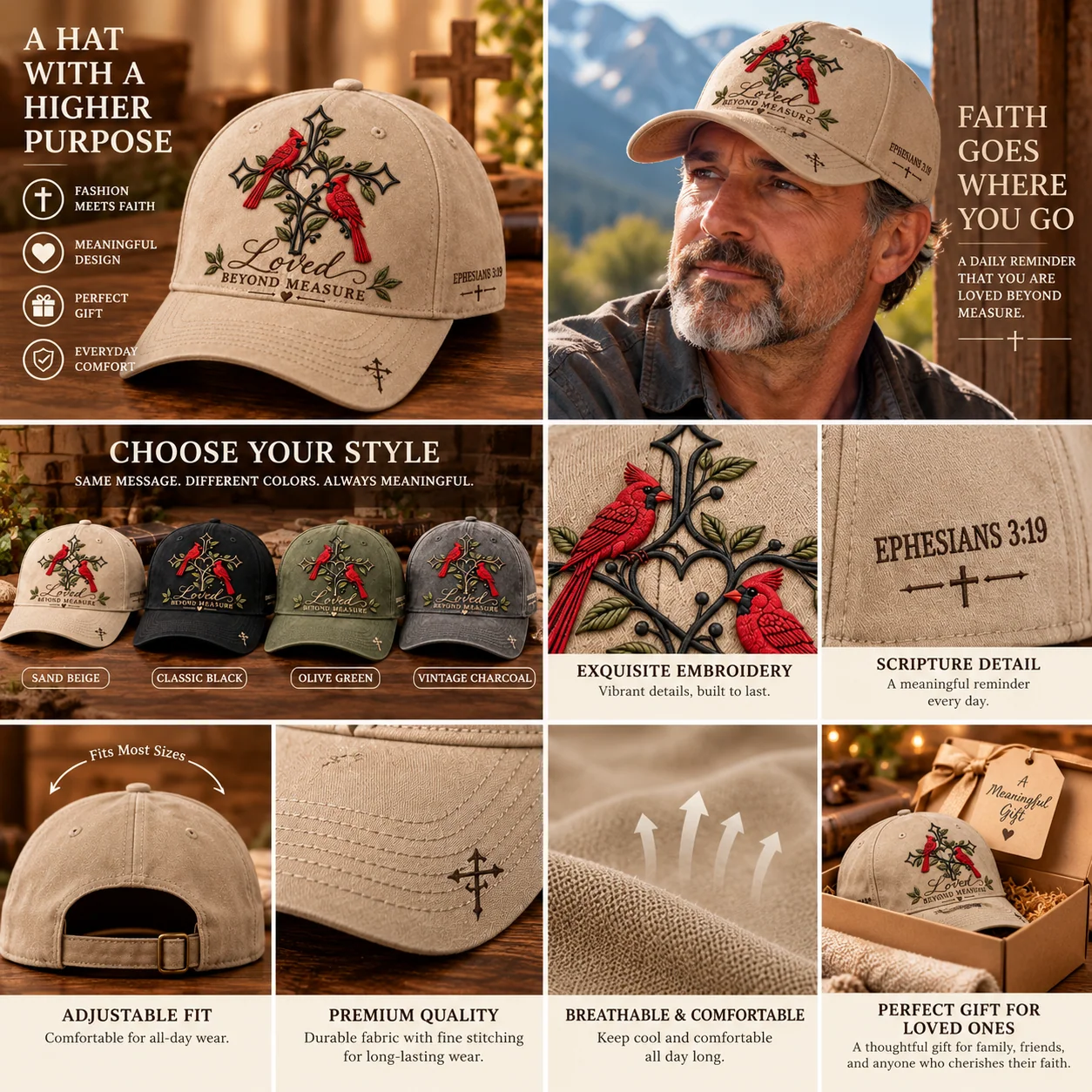 ✝️❤️ Loved Beyond Measure Cardinal Embroidered Cap – Christian Faith Hat 🕊️