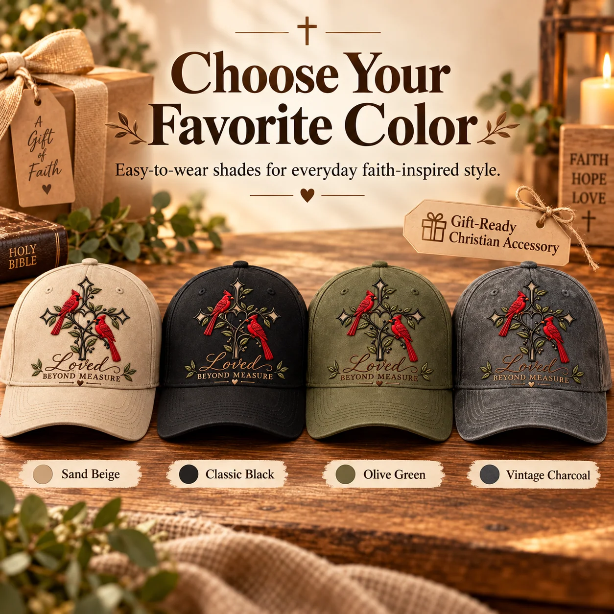 ✝️❤️ Loved Beyond Measure Cardinal Embroidered Cap – Christian Faith Hat 🕊️