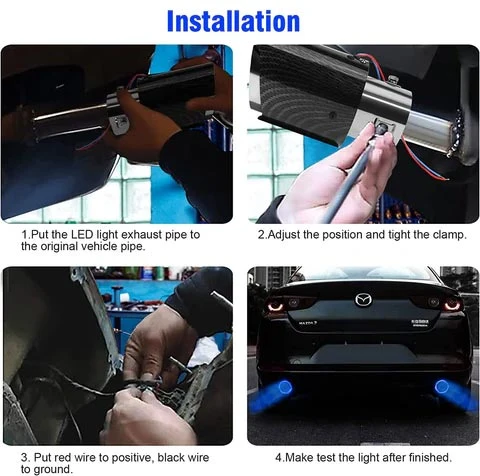 LED exhaust tip and clamp-on installation design