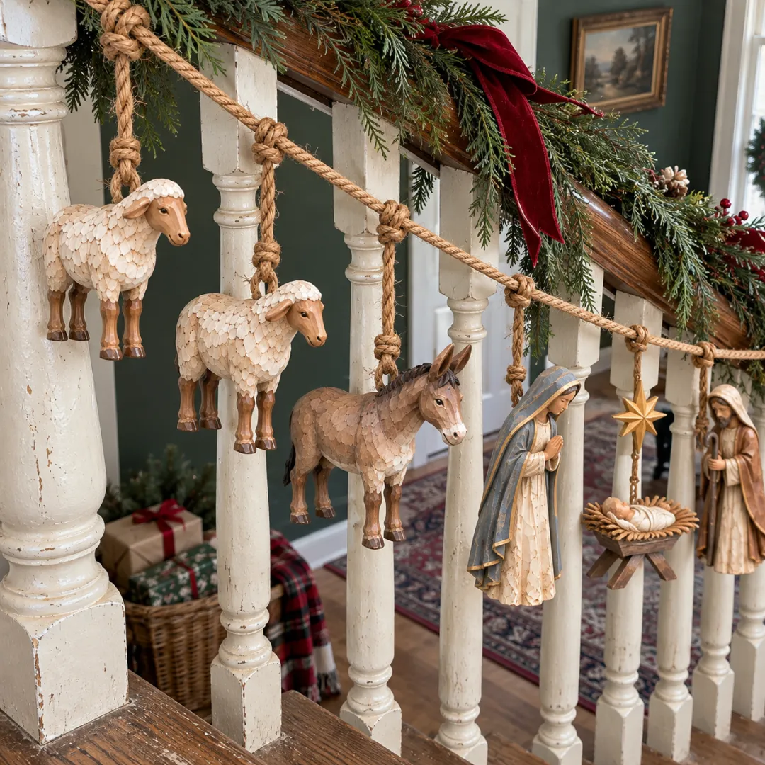 Wooden Nativity garland detail