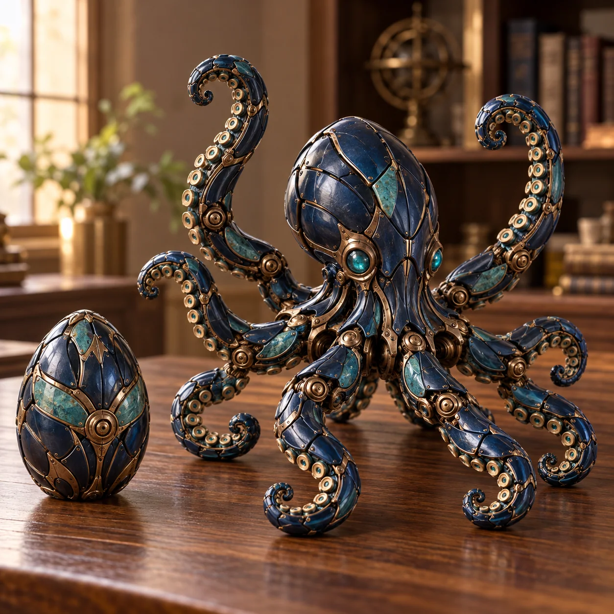 Navy and bronze octopus-inspired Kraken concept with matching egg