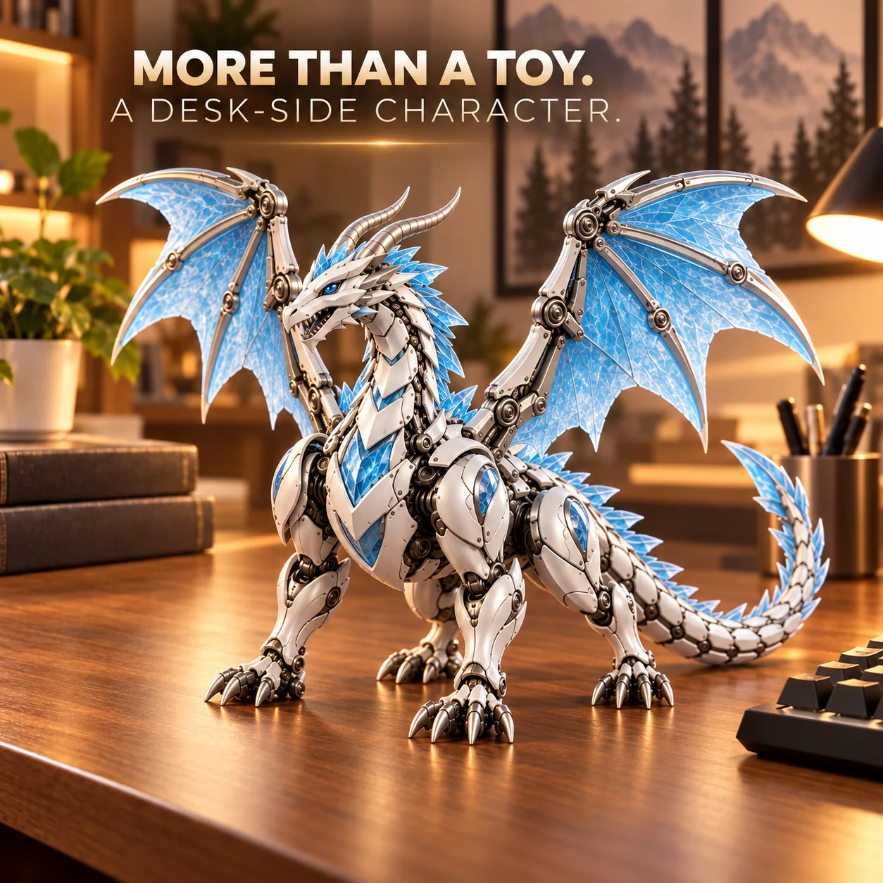 Ice Dragon design concept in a warm home office setting