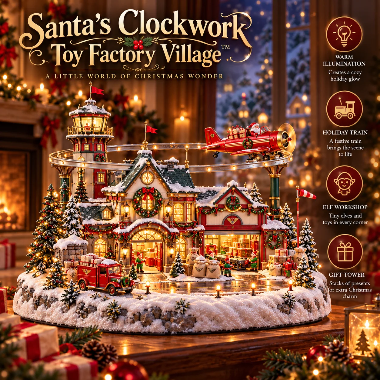North Pole Air Mail Christmas airport village with Santa airplane
