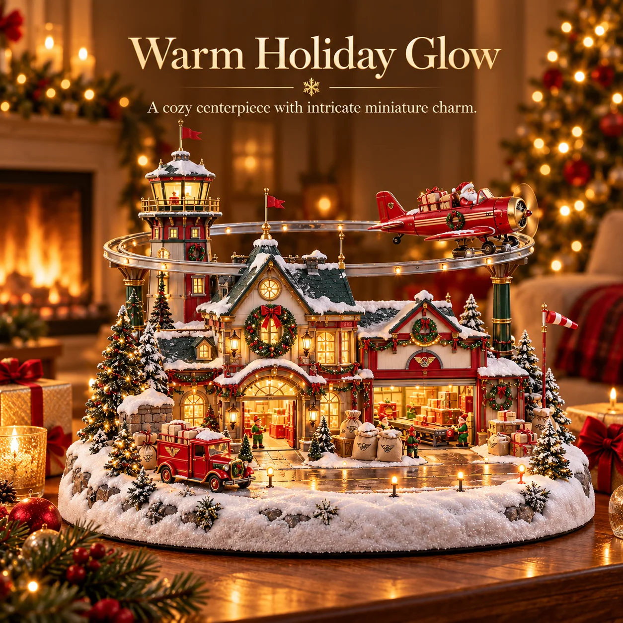 Santa airplane feature in miniature Christmas airport