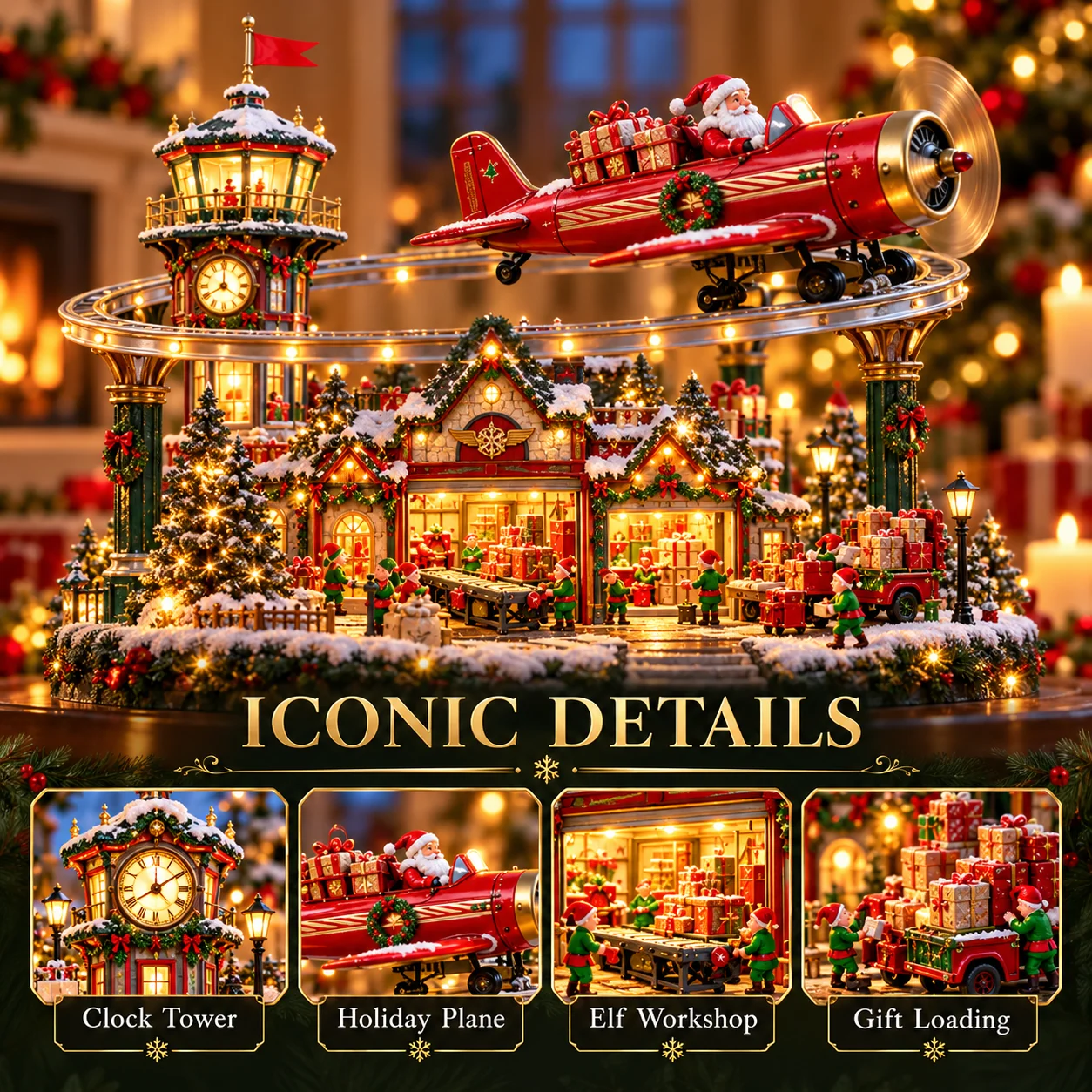 Miniature North Pole elf workshop Christmas village scene
