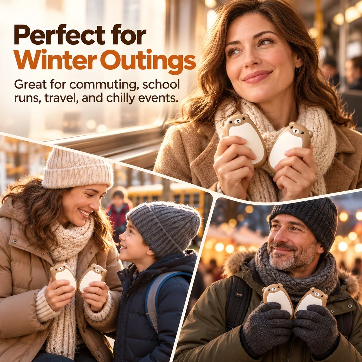 Bear hand warmers used during winter outings