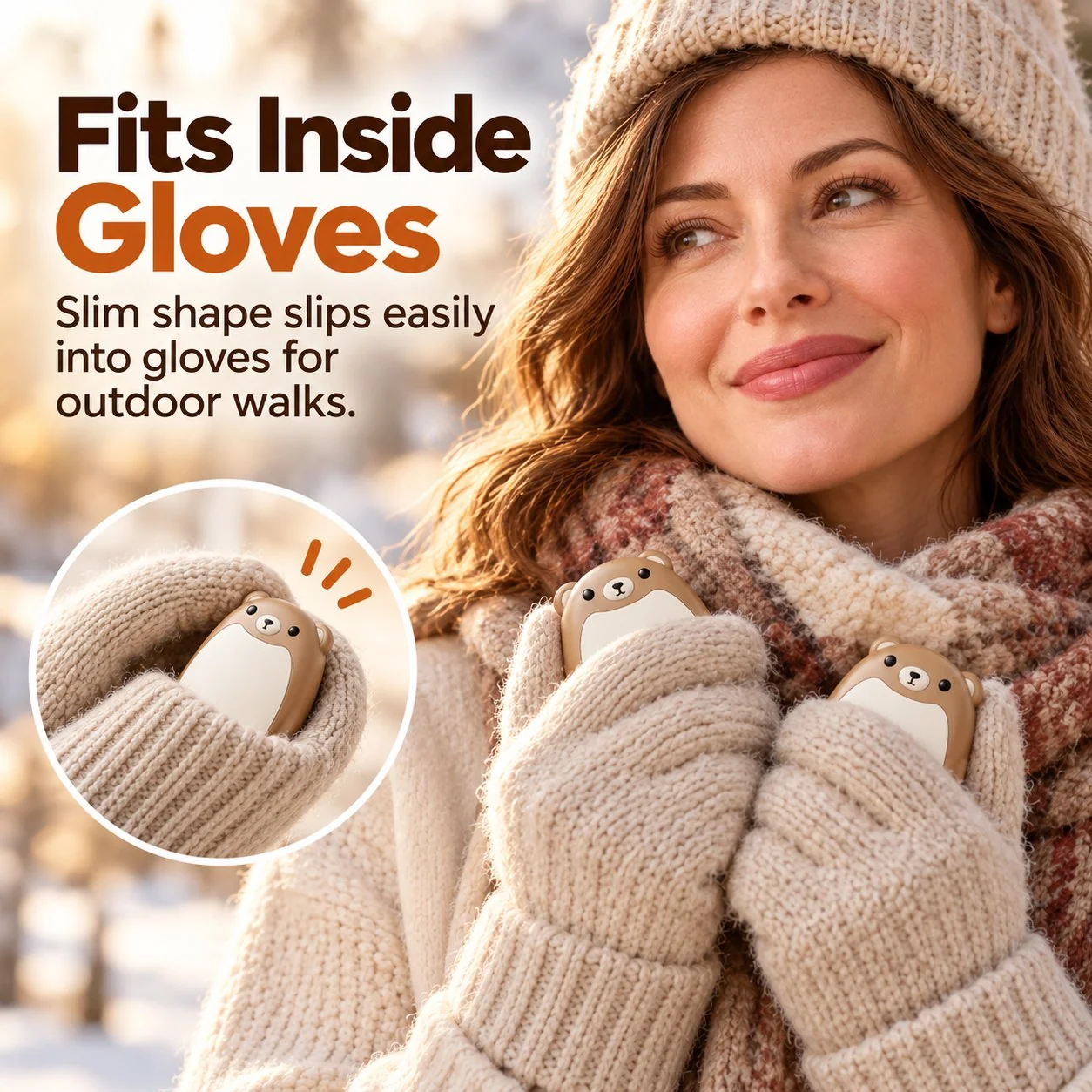 Cute bear hand warmers with winter gloves