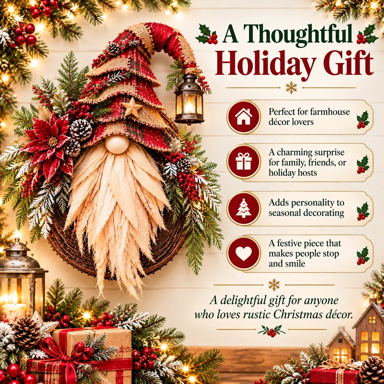Christmas gnome wreath gift presentation