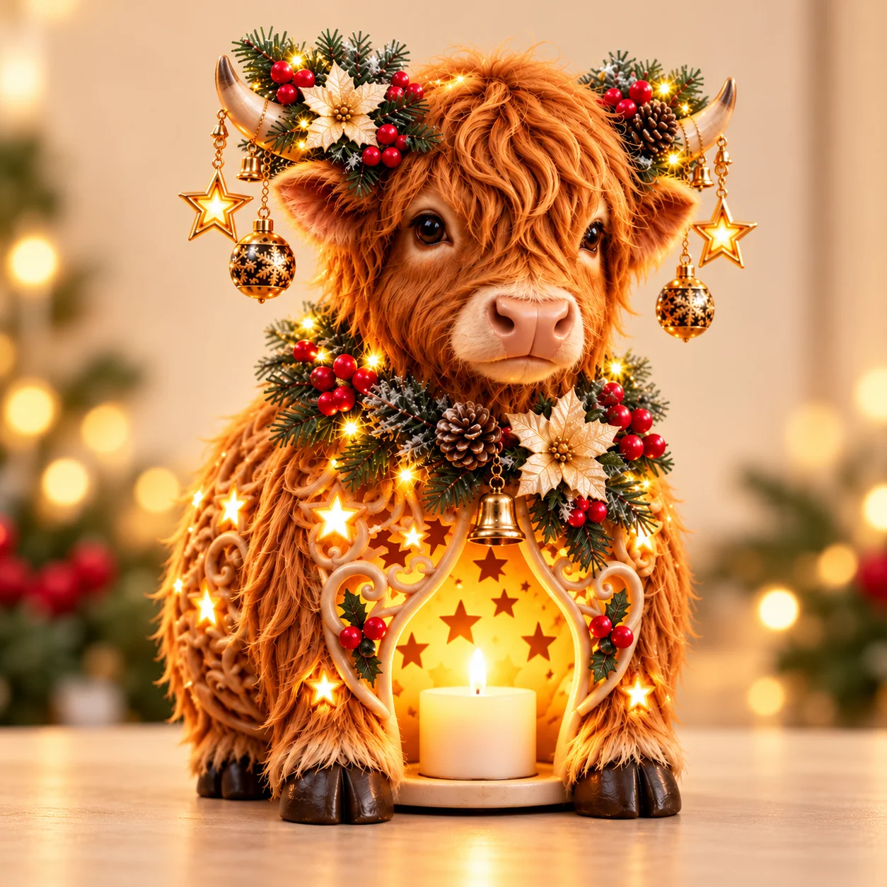 Highland Christmas Glow holiday cow candle holder
