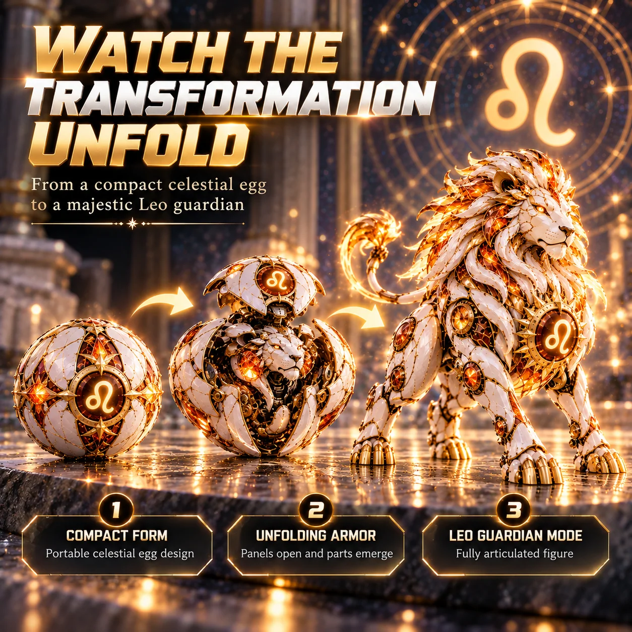 Three stages of zodiac egg to guardian transformation