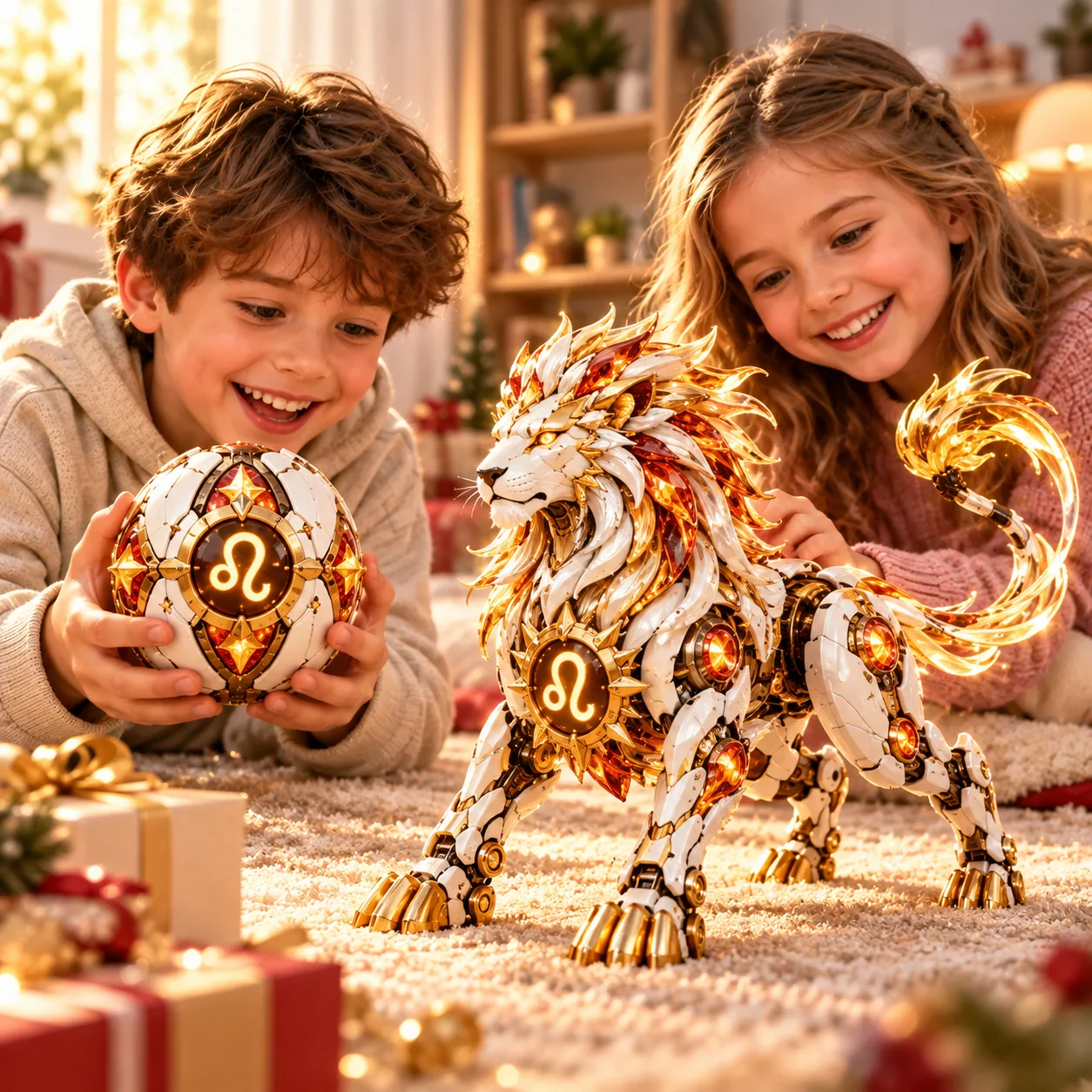 Zodiac guardian in a fantasy-inspired holiday gift scene