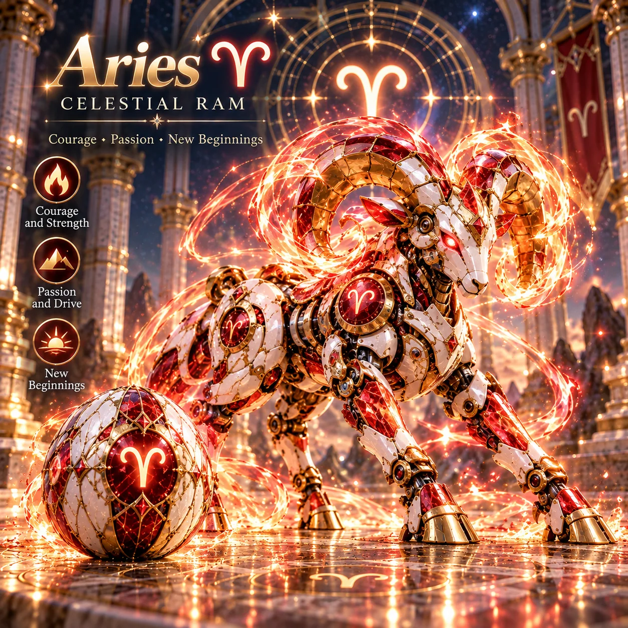 Aries celestial mechanical ram and egg