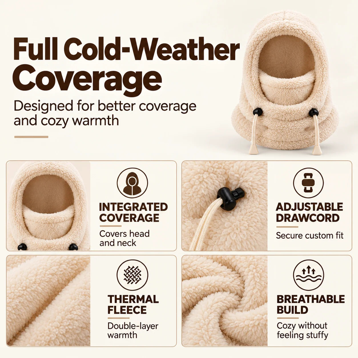 Children's winter hood designed for cold-weather coverage