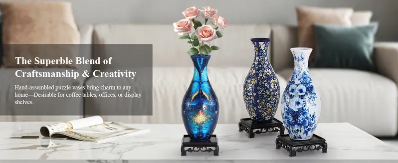 3D puzzle vase used as tabletop home decor