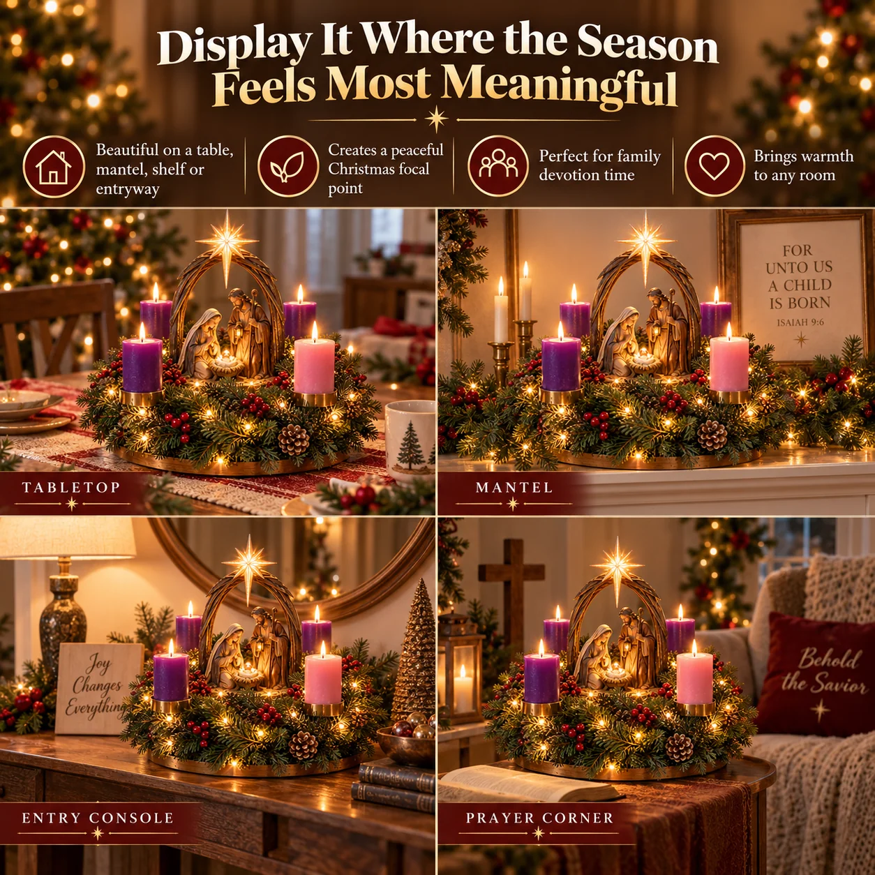 Nativity Advent wreath in prayer corner