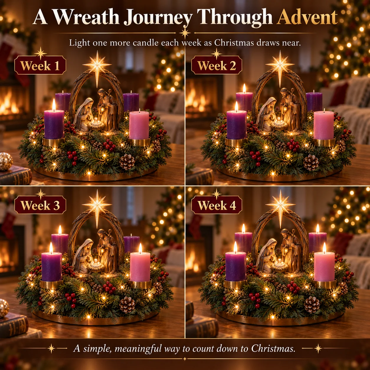 Nativity Advent wreath day and night
