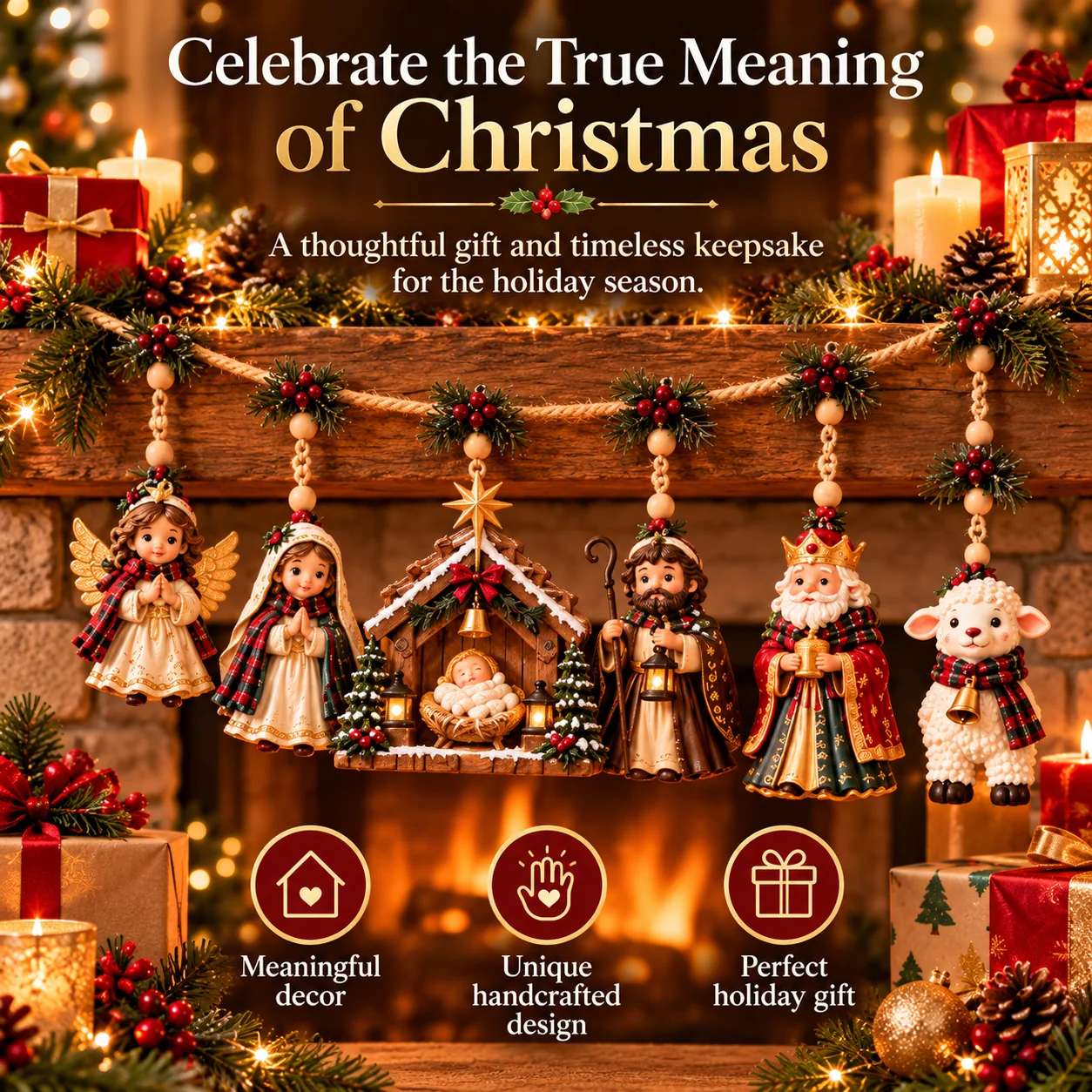 Christian Christmas Nativity hanging garland presented as a meaningful holiday gift