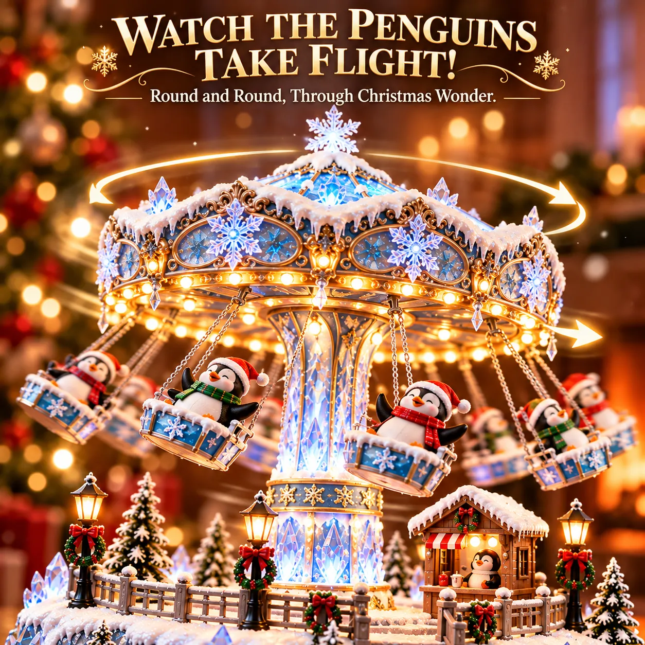 Rotating penguin Christmas swing carousel