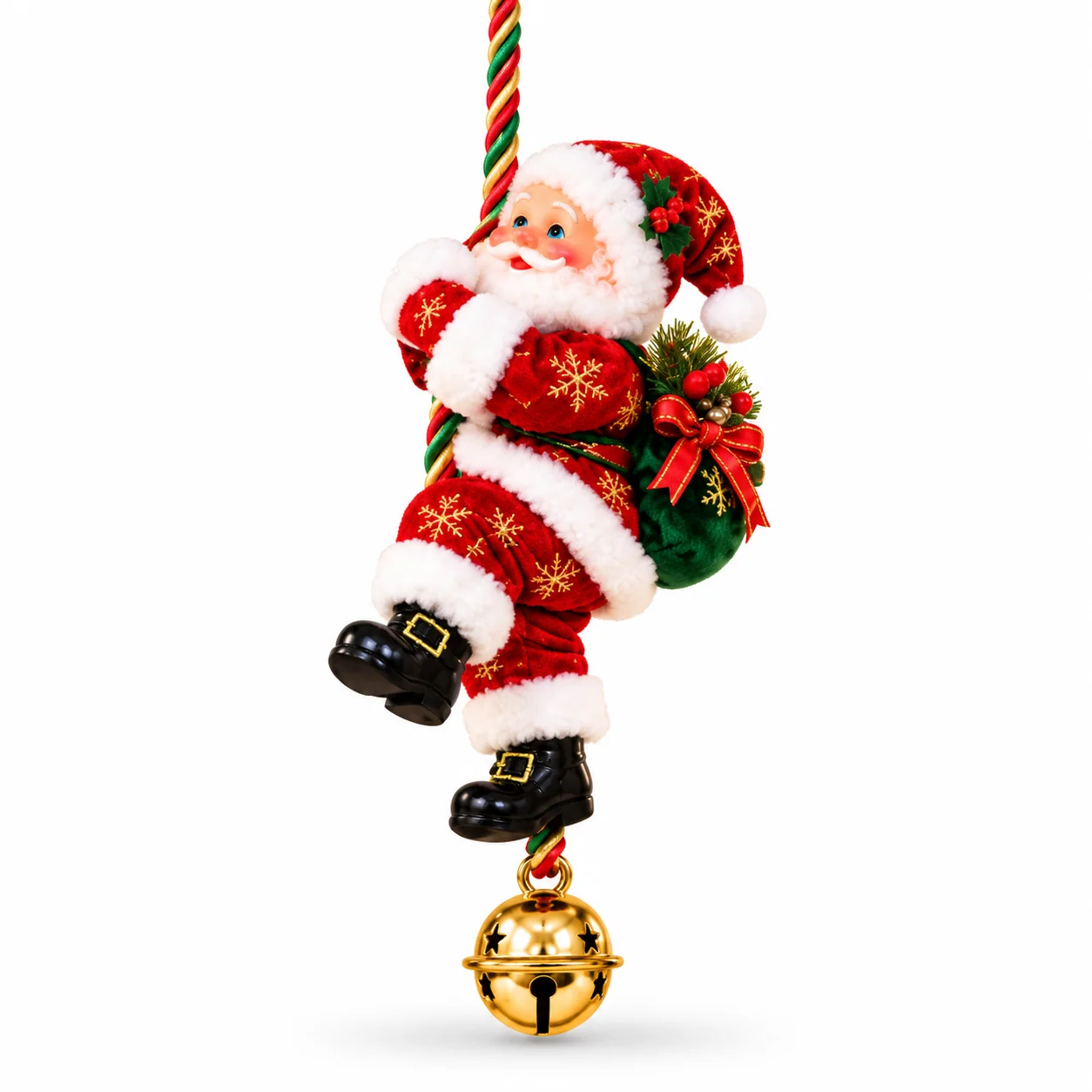 Red Santa rope ornament on white background