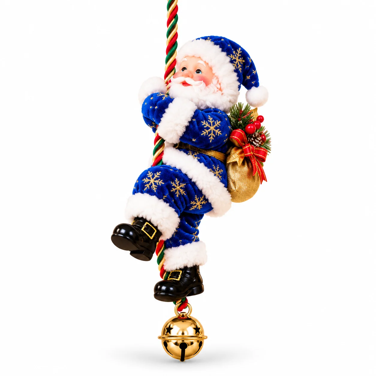 Blue Santa rope ornament on white background