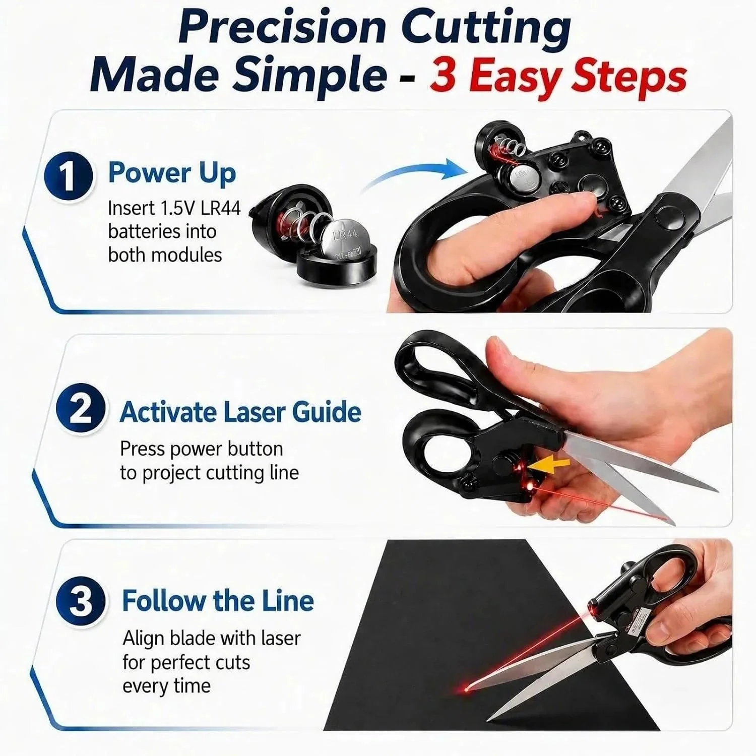 Laser guided scissors setup and operation