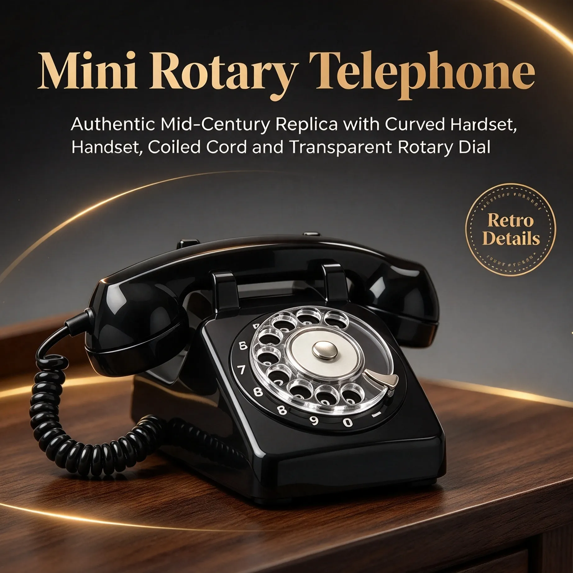 Close details of mini vintage rotary dial telephone