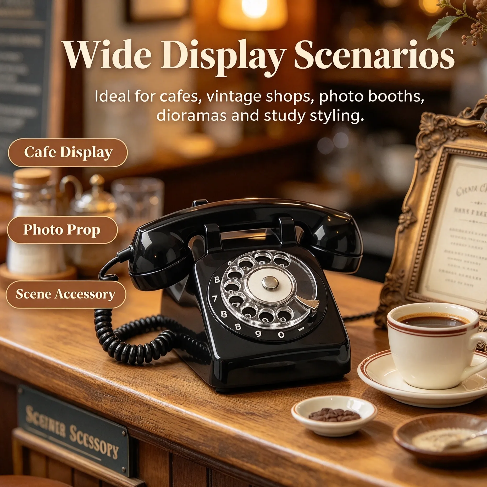 Mini rotary telephone used as vintage desk and bookshelf decoration