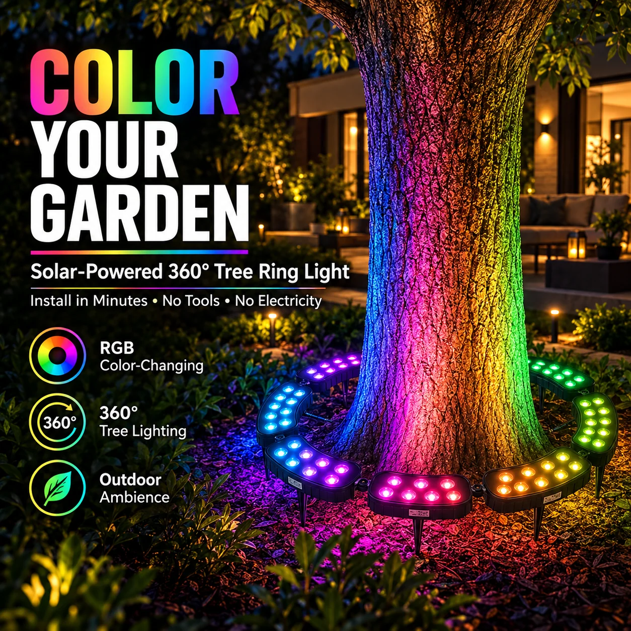 Solar RGB Tree Ring Light