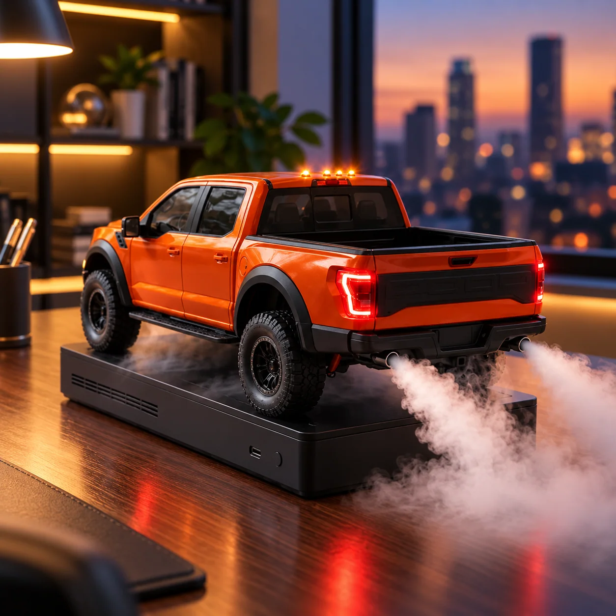 LED pickup truck humidifier with orange body and mist effect