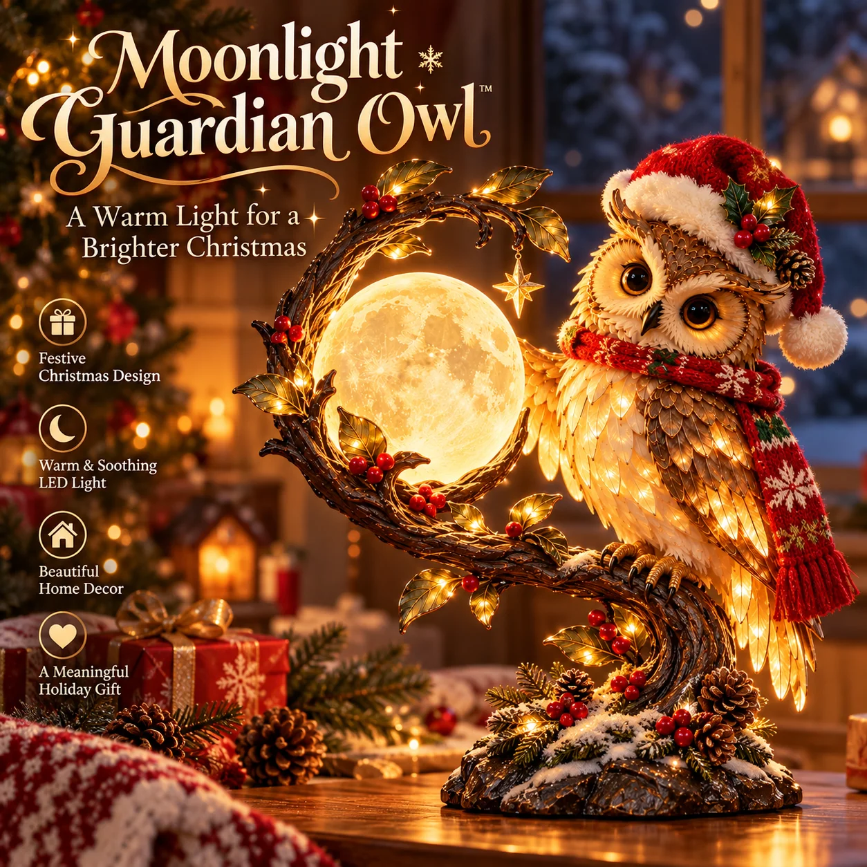 Moonkeeper Owl Christmas lamp promotional poster