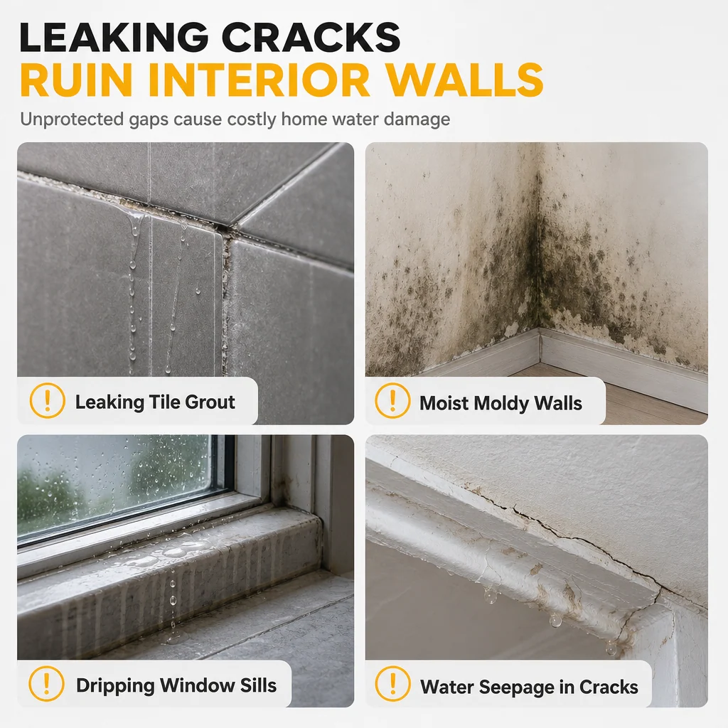 Leaking cracks ruin interior walls