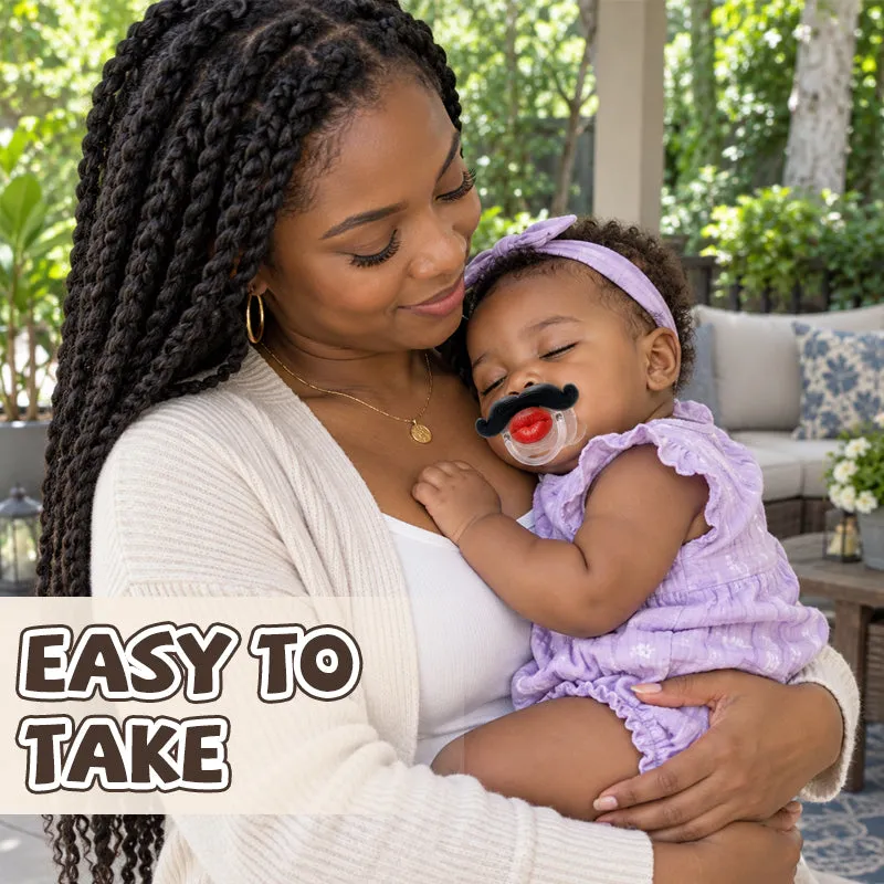 Baby pacifier with funny lips and mustache design