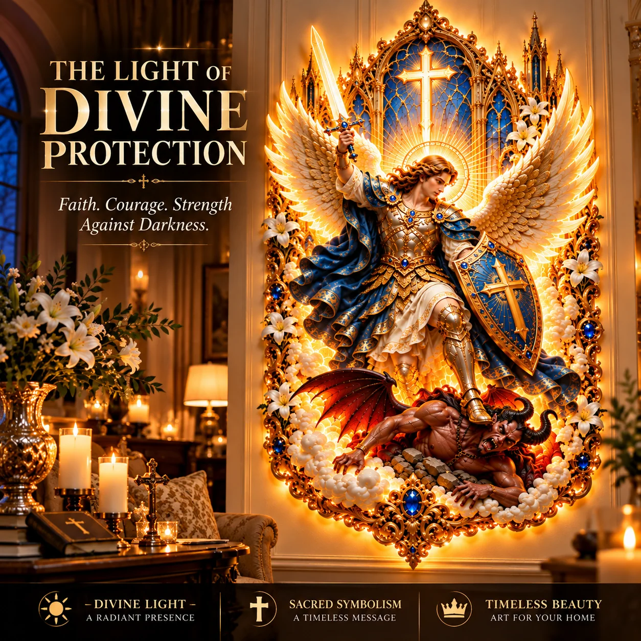 Saint Michael Archangel illuminated wall art