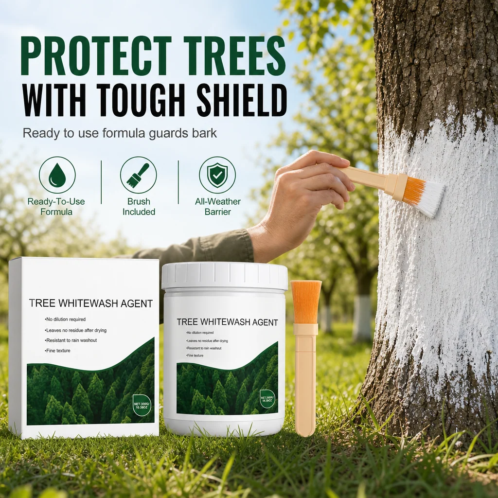 Tree trunk protection whitewash coating applied to bark