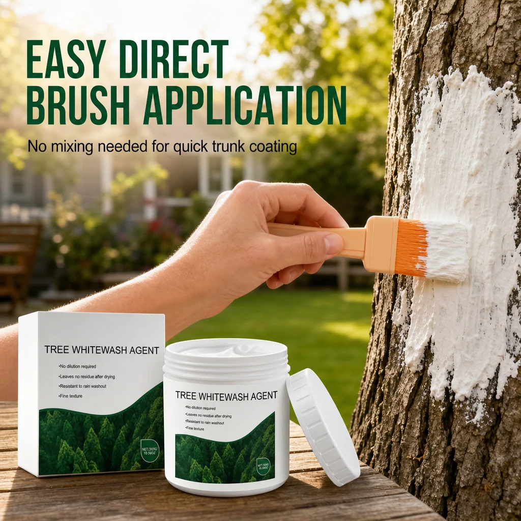 Applying tree trunk protective coating with a brush