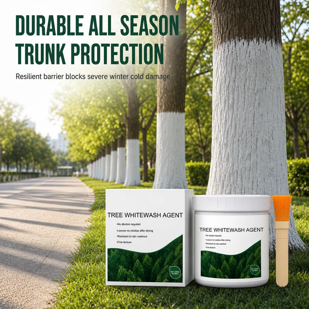 Tree trunk whitening coating for seasonal bark care
