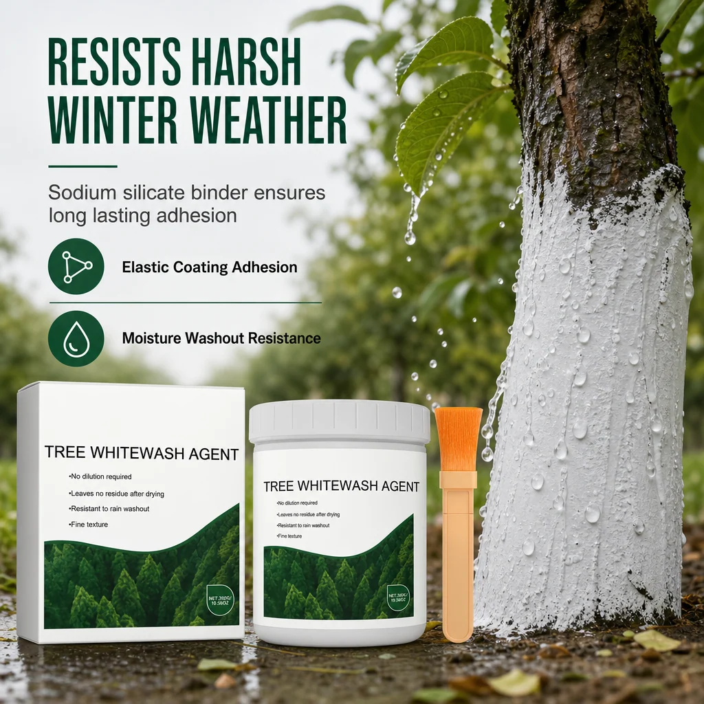White coated tree trunks in winter weather