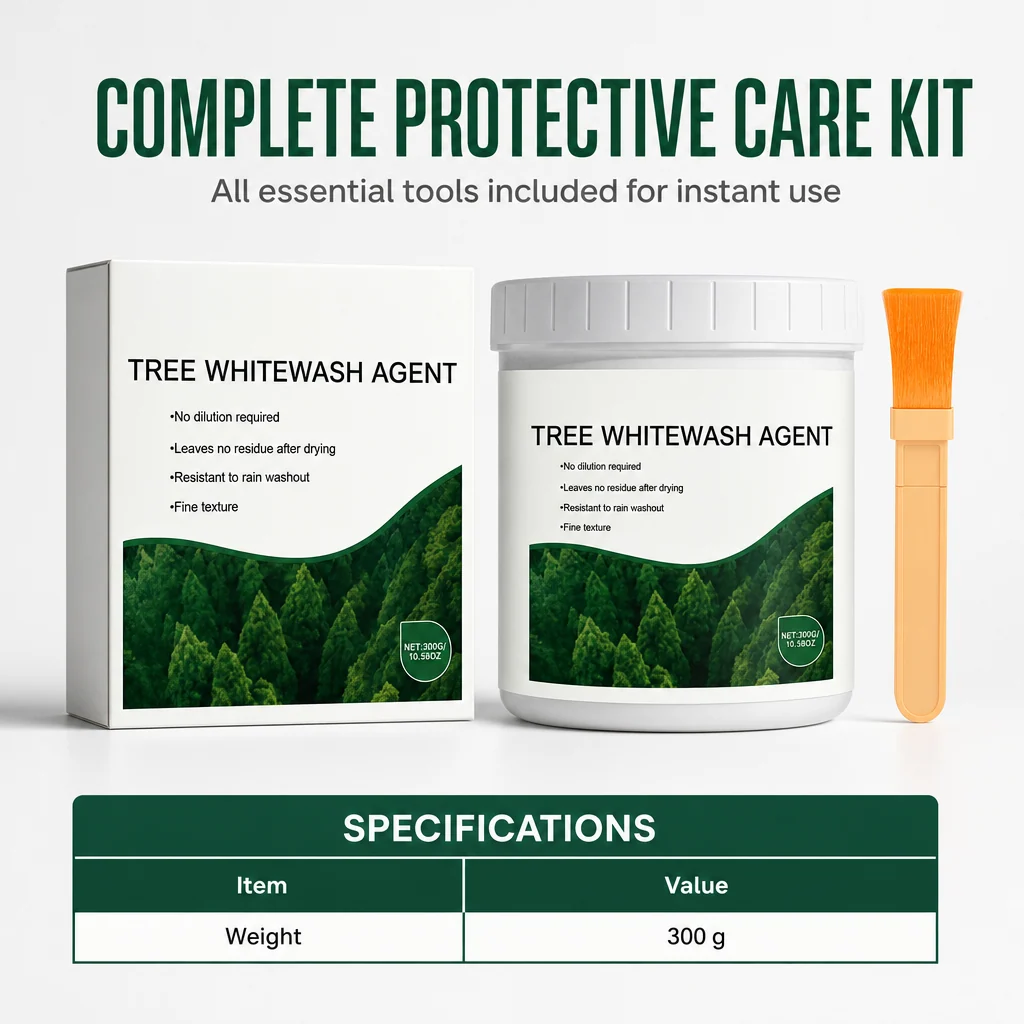Tree trunk whitening agent tub and brush care kit