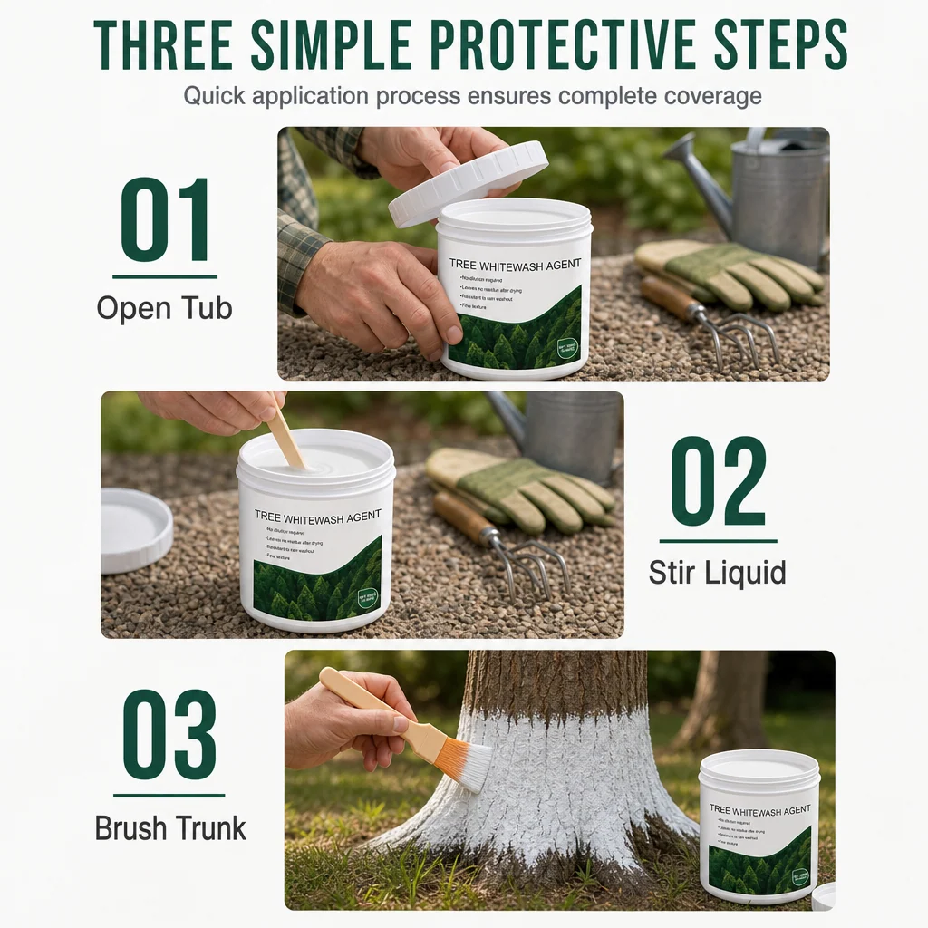 Three step tree trunk protective coating application