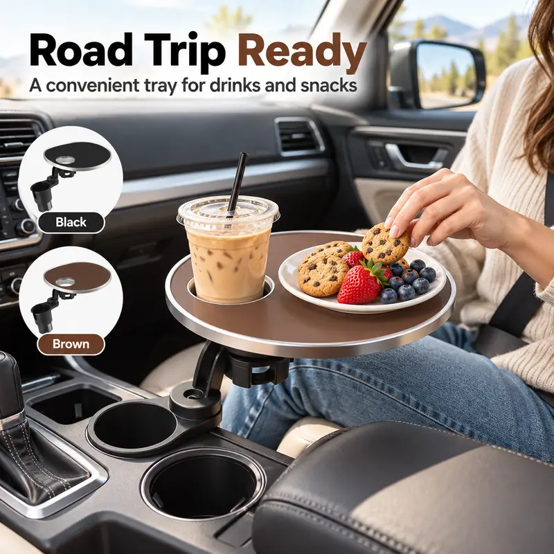 360 degree swivel car cup holder tray with adjustable tabletop
