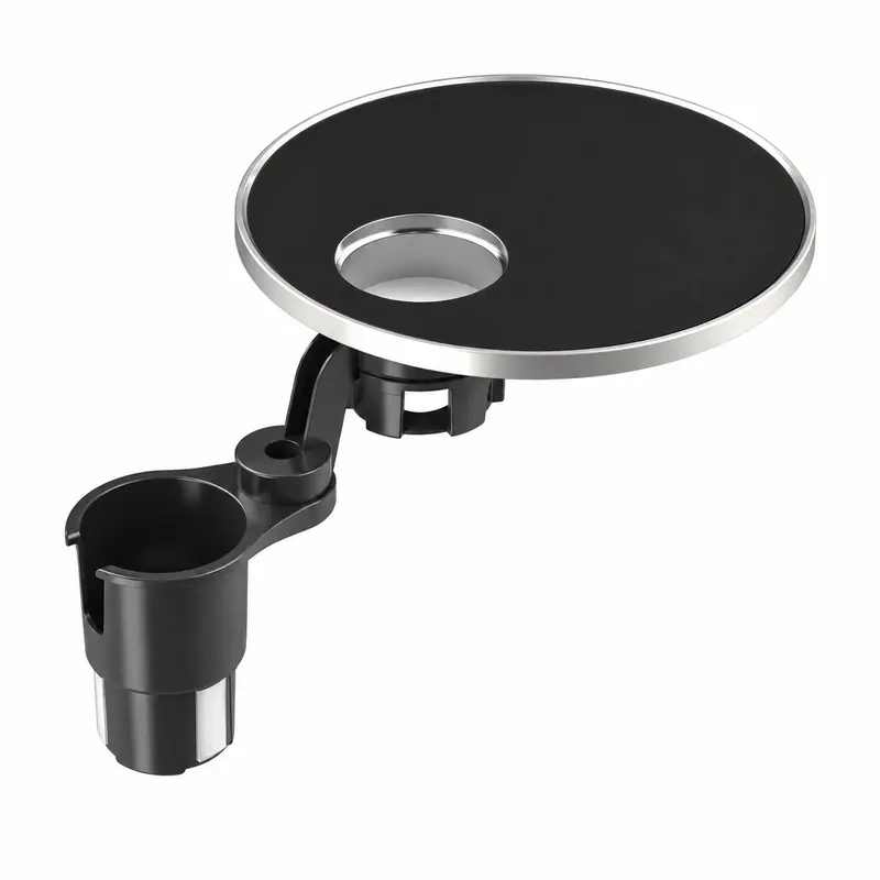 Black swivel car cup holder tray and additional drink holder
