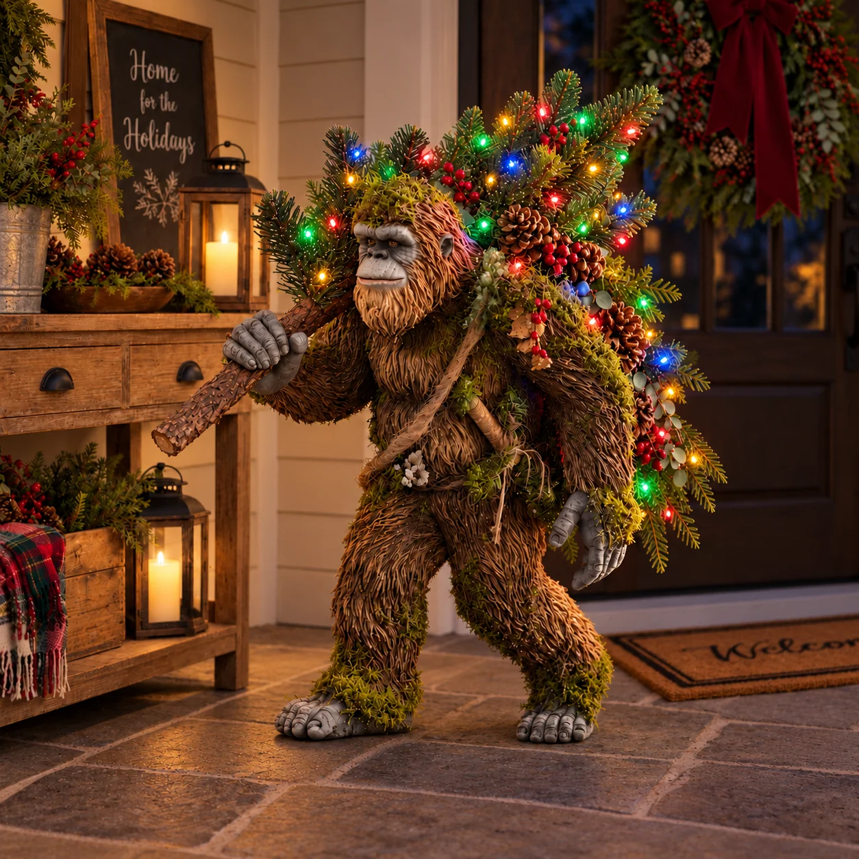 Lighted Woodland Bigfoot Christmas Porch Decor