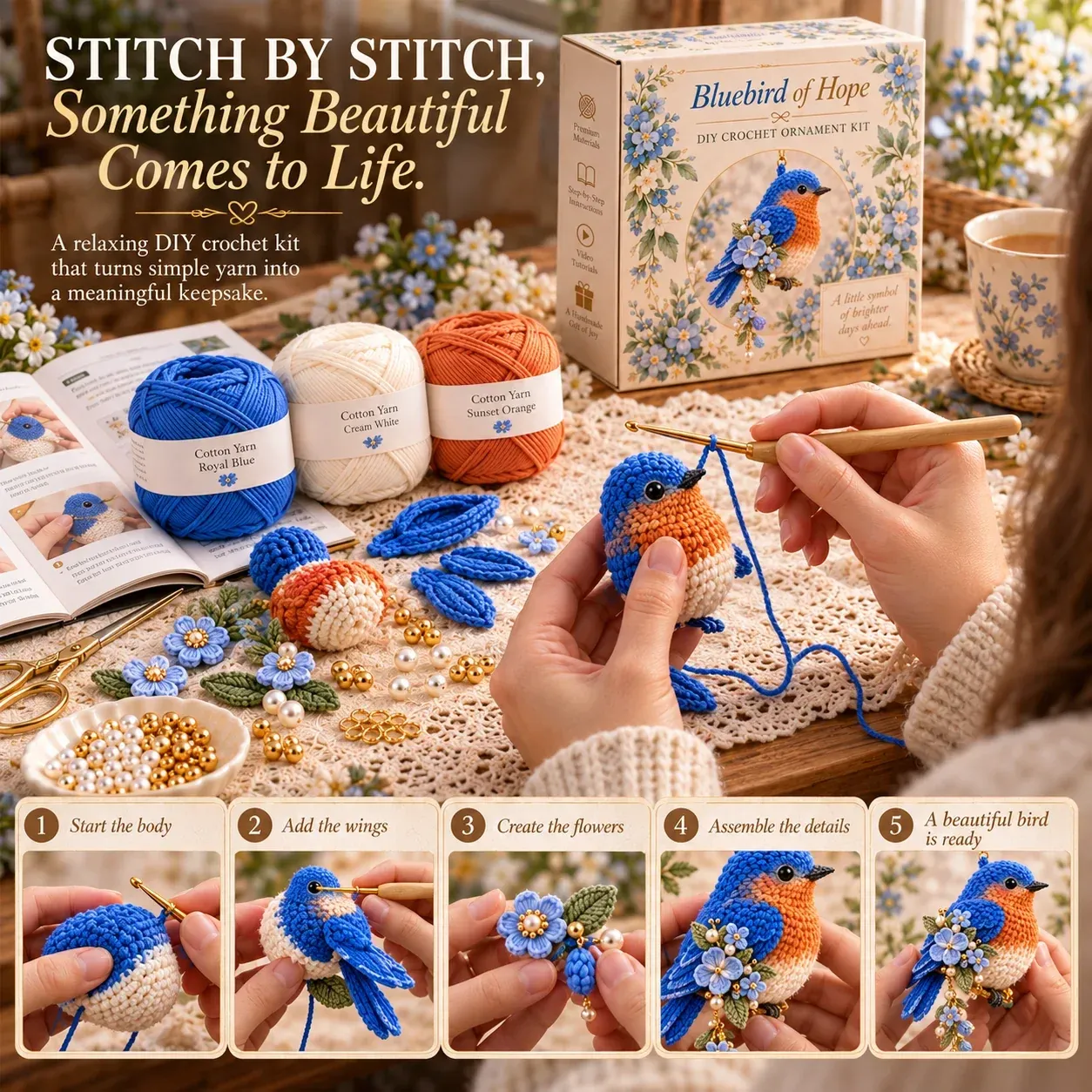 DIY Crochet Bird Ornament Kit Collection