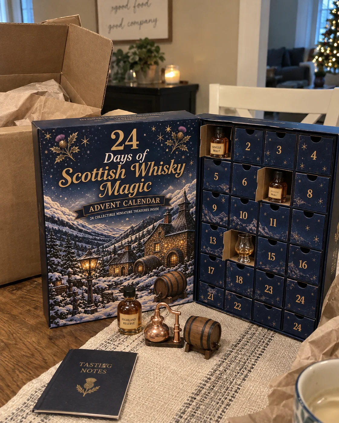 Cozy Christmas advent calendar holiday scene