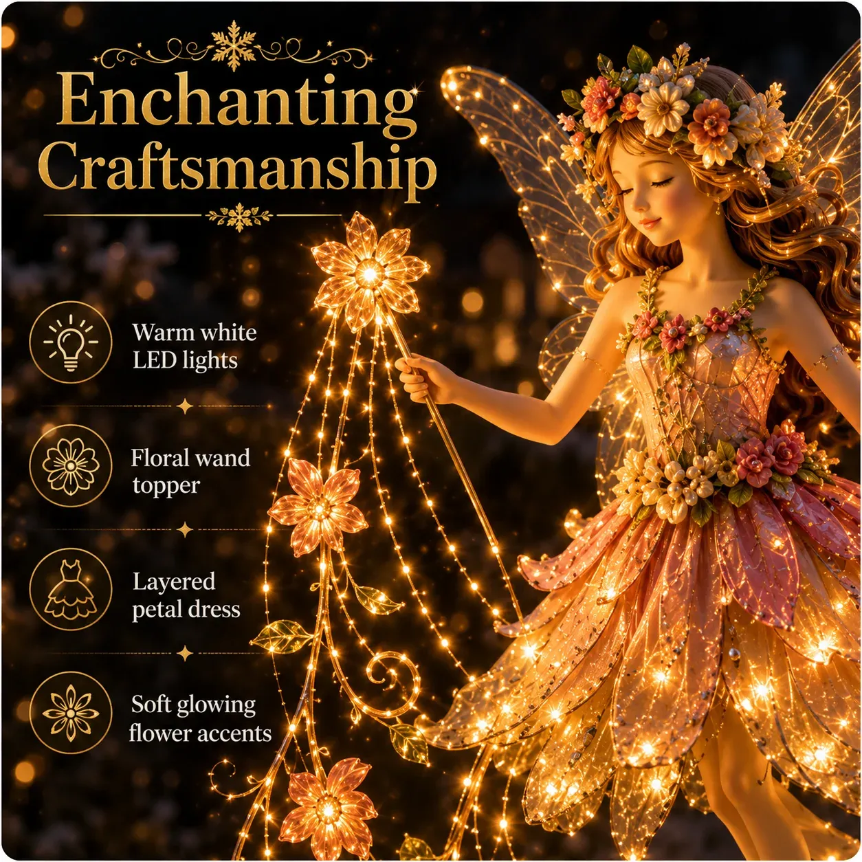 Woman with illuminated flower fairy garden light