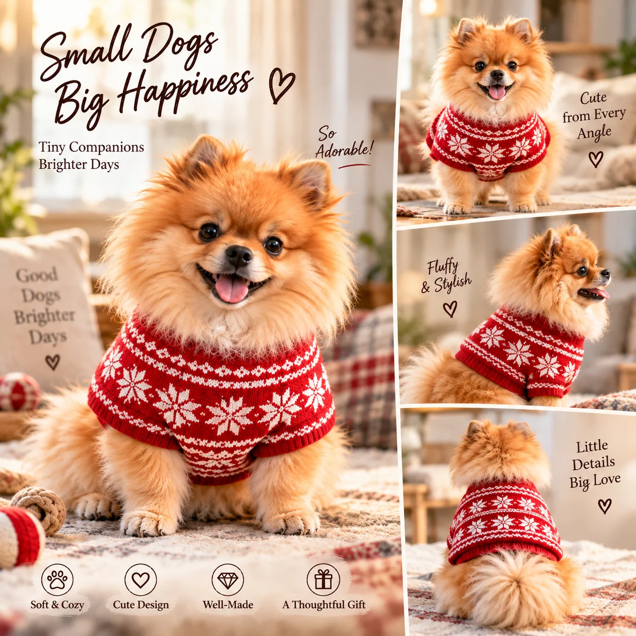 Pomeranian figure details and red sweater