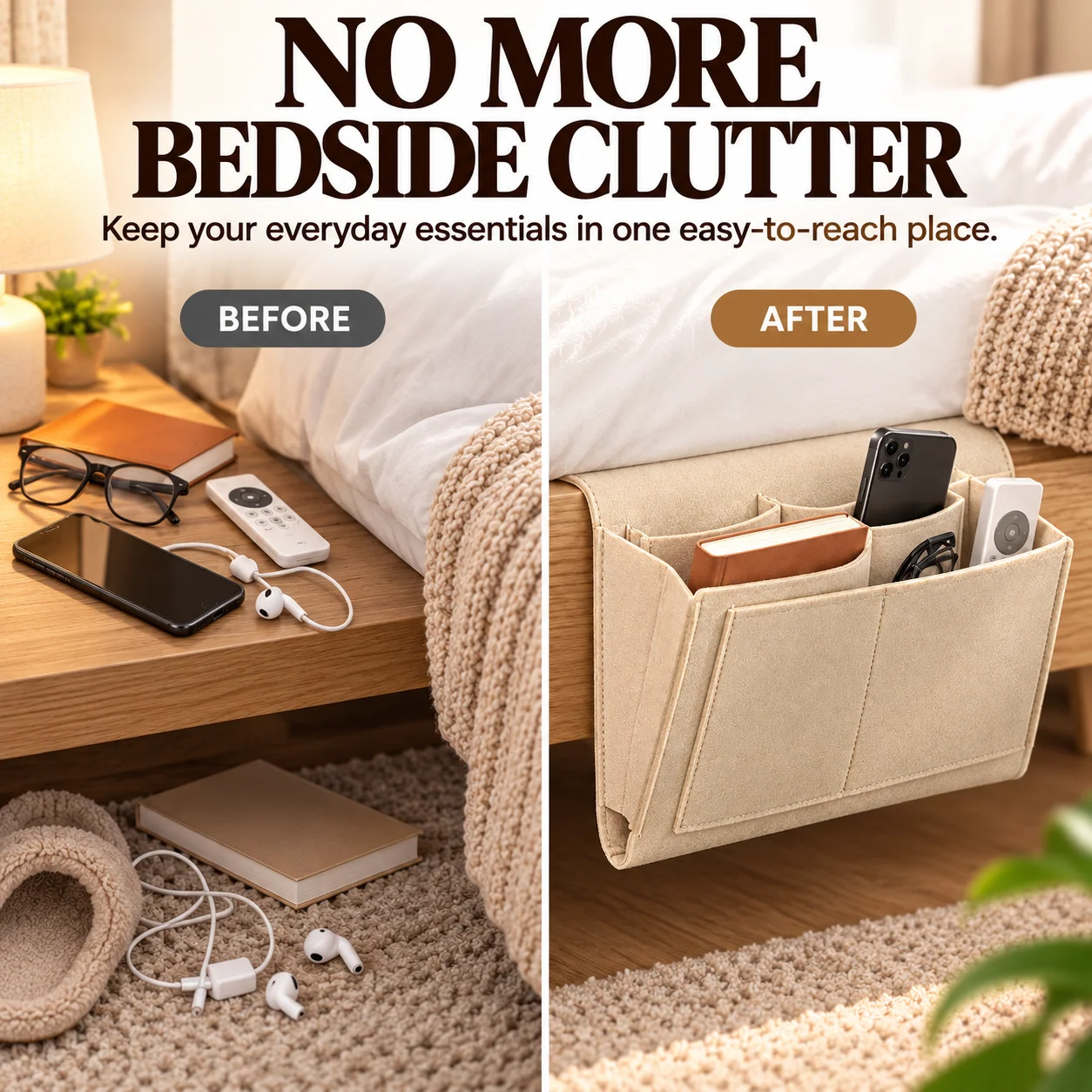 Convenient hanging storage beside a bed or sofa