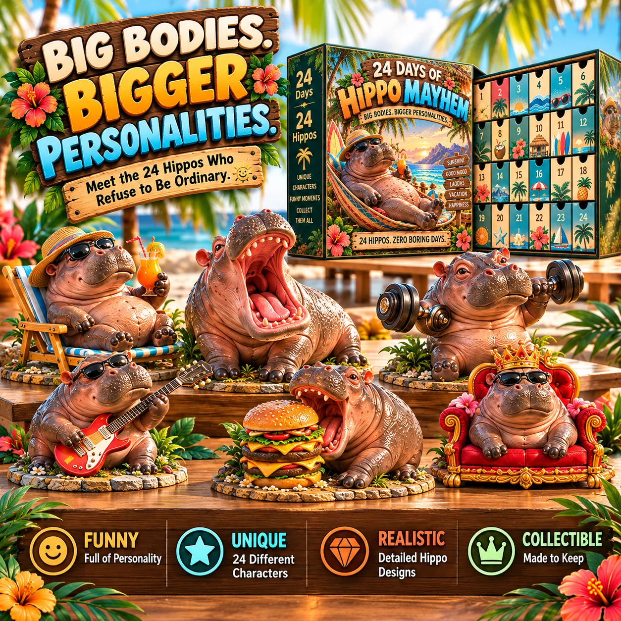 Funny hippo advent calendar collection