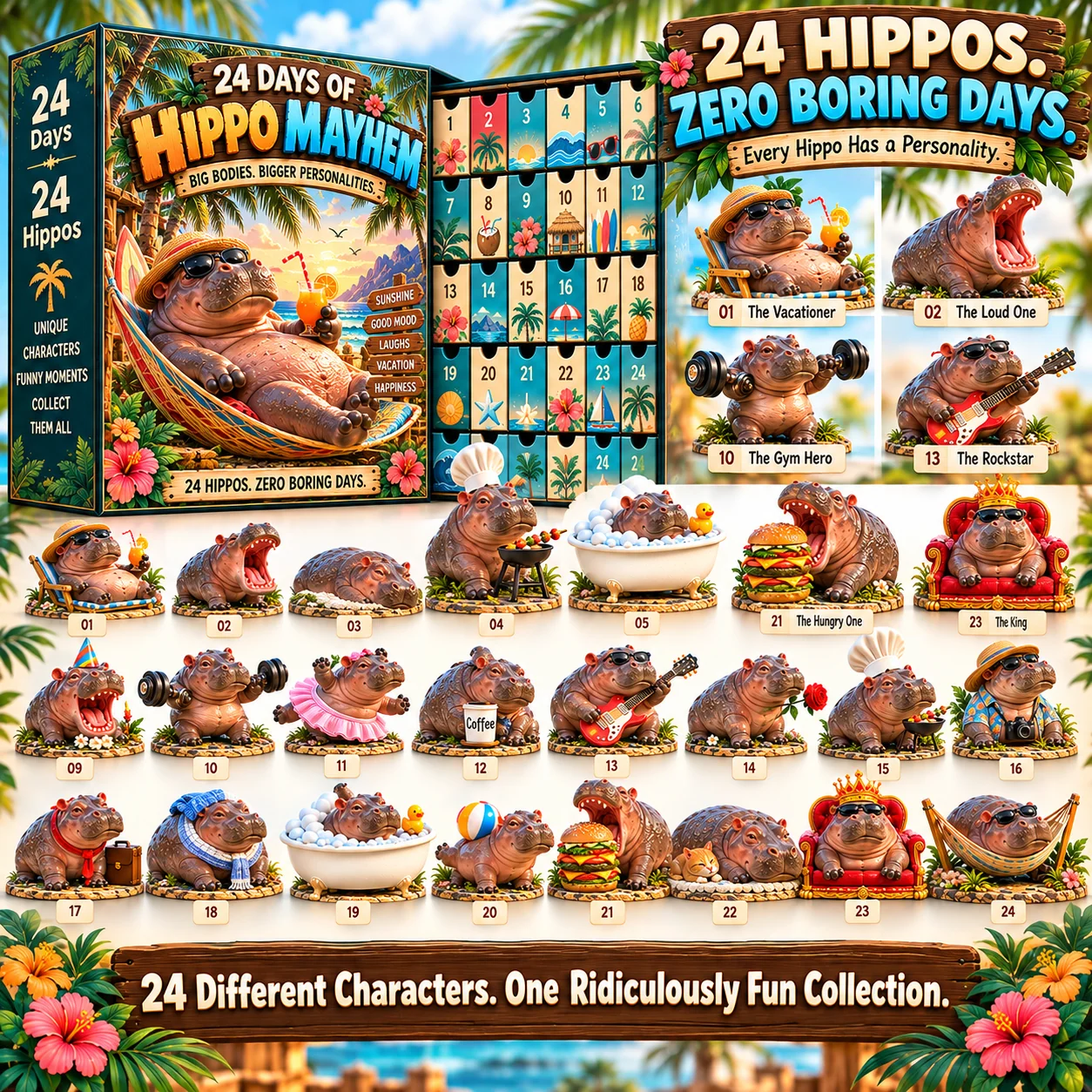 24 different hippo collectible characters