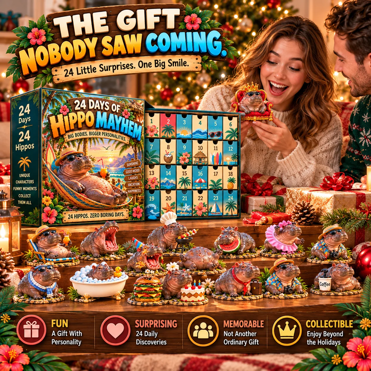 Funny hippo advent calendar Christmas gift